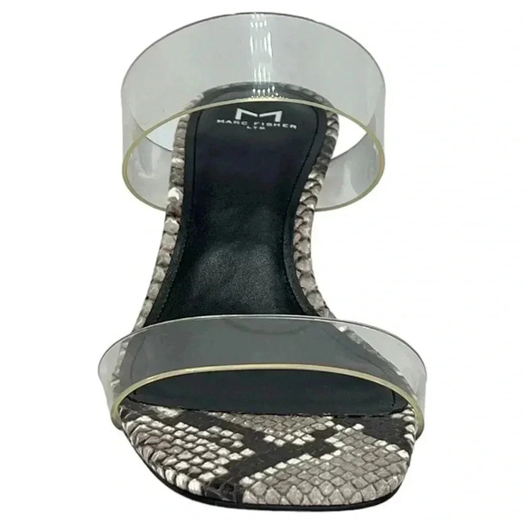 NWOB Marc Fisher Womens Heeled Sandals 8.5M Guadia2 Snake Print Clear Strap - Picture 3 of 14